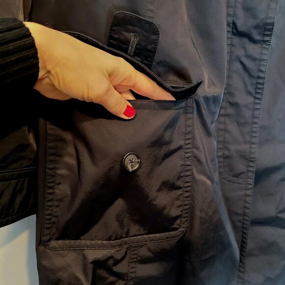 Talbots Coat Womens Sz 24W Nylon Lined Button Front Trench Rain Jacket Black - Picture 5 of 8